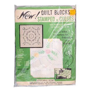 Vintage Vogart Quilt Blocks Stamped In Colors Embroidery Cotton Cottage Garden